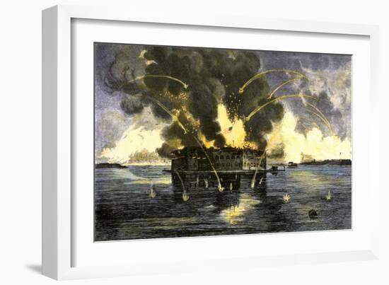 Confederate Bombardment of Fort Sumter, Starting the American Civil War, c.1861-null-Framed Giclee Print