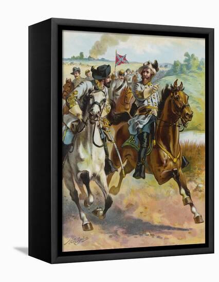 Confederate General J.E.B. Stuart Leads His Spectacular Raid Around the Union Forces-H.a. Ogden-Framed Stretched Canvas