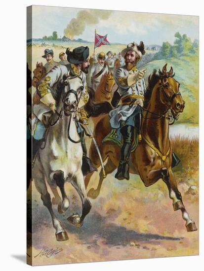 Confederate General J.E.B. Stuart Leads His Spectacular Raid Around the Union Forces-H.a. Ogden-Stretched Canvas