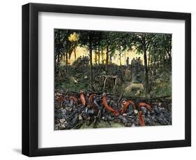 Confederate Infantry Waiting Out an Artillery Duel in the Devil's Den, Battle of Gettysburg-null-Framed Giclee Print