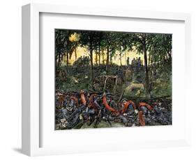 Confederate Infantry Waiting Out an Artillery Duel in the Devil's Den, Battle of Gettysburg-null-Framed Giclee Print