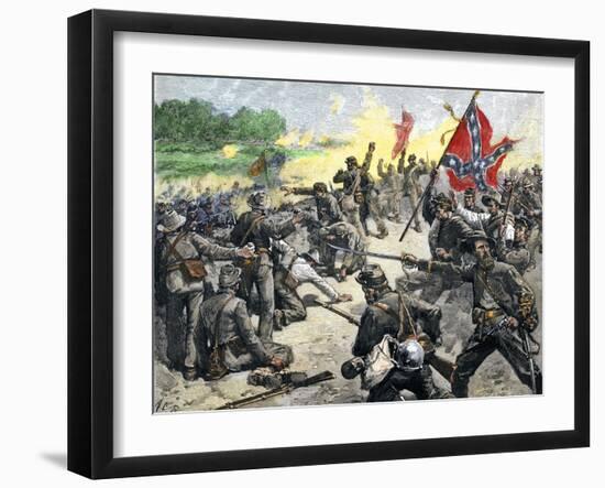 Confederate Louisiana Brigade Throwing Stones at Advancing Federal Army of the Potomac, c.1862-null-Framed Giclee Print