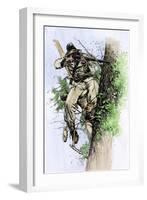 Confederate Sharpshooter Taking Aim from His Perch in a Tree, American Civil War-null-Framed Giclee Print