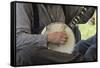 Confederate Soldier Reenactor Playing a Banjo in Camp, Shiloh National Military Park, Tennessee-null-Framed Stretched Canvas