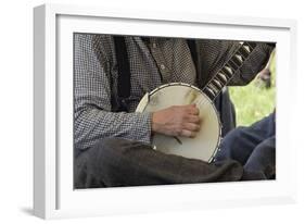 Confederate Soldier Reenactor Playing a Banjo in Camp, Shiloh National Military Park, Tennessee-null-Framed Photographic Print