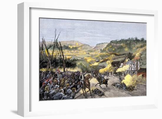 Confederates Driven from Elkhorn Tavern in the Battle of Pea Ridge, Arkansas-null-Framed Giclee Print