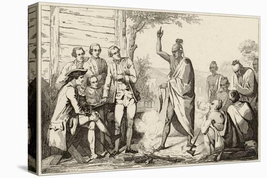 Conference Between the French and Indian Leaders Around a Ceremonial Fire-Vernier-Stretched Canvas