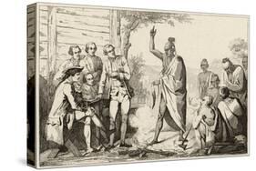 Conference Between the French and Indian Leaders Around a Ceremonial Fire-Vernier-Stretched Canvas