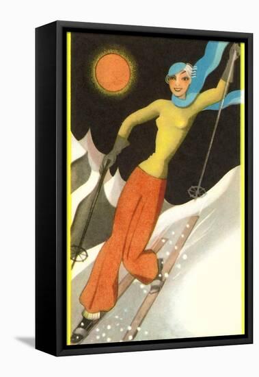 Confident Lady Skier-null-Framed Stretched Canvas