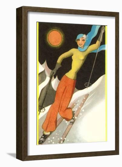 Confident Lady Skier-null-Framed Art Print