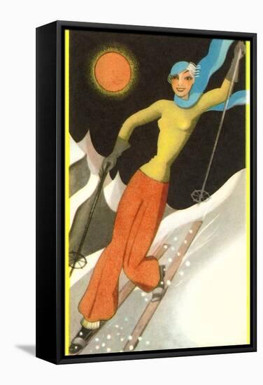 Confident Lady Skier-null-Framed Stretched Canvas