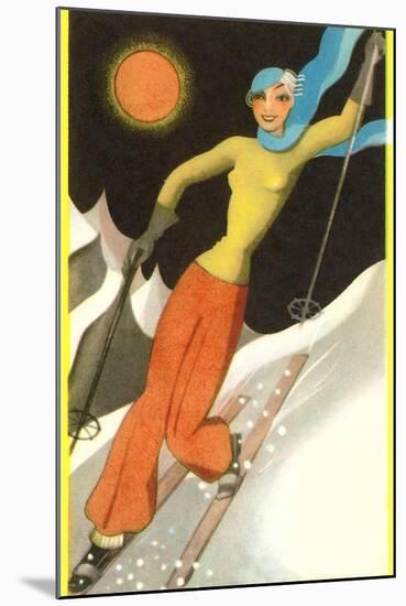 Confident Lady Skier-null-Mounted Art Print
