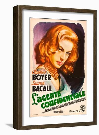 Confidential Agent (aka L'Agente Confidenziale), Lauren Bacall, Italian poster art, 1945-null-Framed Art Print