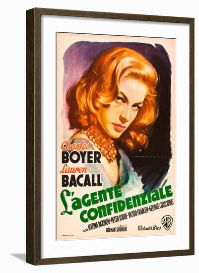 Confidential Agent (aka L'Agente Confidenziale), Lauren Bacall, Italian poster art, 1945-null-Framed Art Print