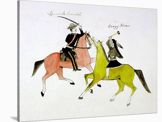 Conflict Between General George Custer (1839-187) and Crazy Horse, Sioux (Dakot) Indian-null-Stretched Canvas