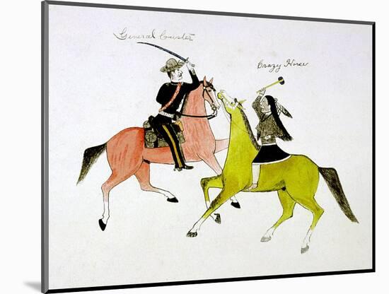 Conflict Between General George Custer (1839-187) and Crazy Horse, Sioux (Dakot) Indian-null-Mounted Giclee Print