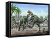 Conflict Between Two Male Altirhinus Kurzanovi Dinosaurs-null-Framed Stretched Canvas