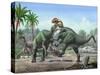 Conflict Between Two Male Altirhinus Kurzanovi Dinosaurs-null-Stretched Canvas