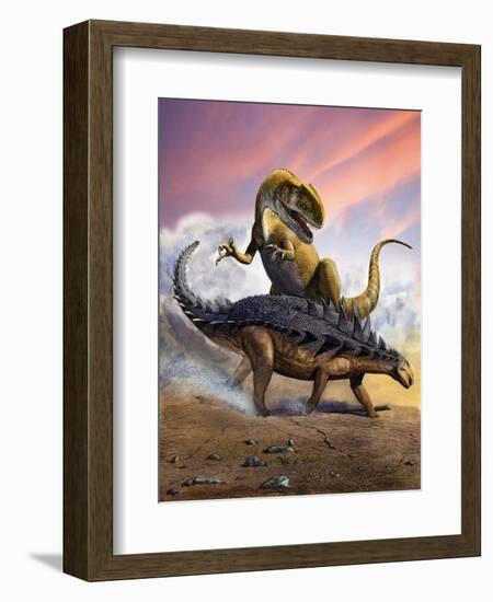 Confronation Between a Neovenator and a Polacanthus Armored Dinosaur-null-Framed Art Print