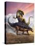 Confronation Between a Neovenator and a Polacanthus Armored Dinosaur-null-Stretched Canvas