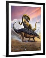 Confronation Between a Neovenator and a Polacanthus Armored Dinosaur-null-Framed Art Print