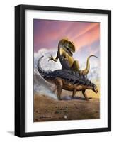 Confronation Between a Neovenator and a Polacanthus Armored Dinosaur-null-Framed Art Print