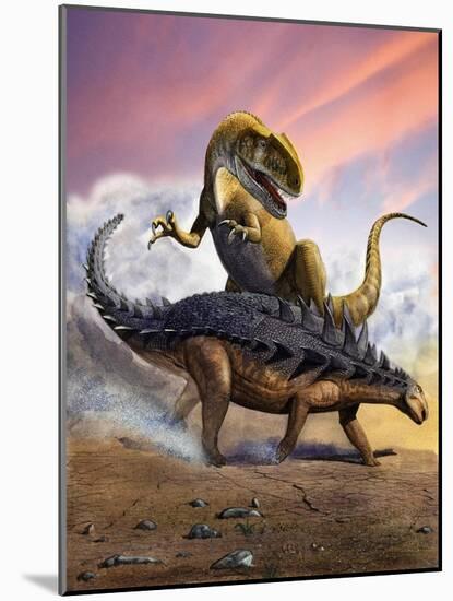 Confronation Between a Neovenator and a Polacanthus Armored Dinosaur-null-Mounted Art Print