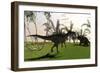 Confrontation Between a Monolophosaurus and a Brown Einiosaurus-null-Framed Art Print