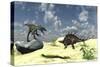 Confrontation Between a Utahraptor and a Kentrosaurus-null-Stretched Canvas