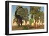 Confrontation Between an Apatosaurus and a Group of Ceratosaurus-Stocktrek Images-Framed Premium Giclee Print