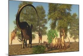 Confrontation Between an Apatosaurus and a Group of Ceratosaurus-Stocktrek Images-Mounted Art Print