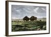 Confrontation Between Bulls in a Buffalo Herd, Great Plains-null-Framed Giclee Print