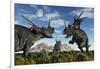 Confrontation Between Male Styracosaurus Dinosaurs-null-Framed Art Print