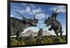 Confrontation Between Male Styracosaurus Dinosaurs-null-Framed Art Print