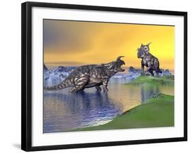 Confrontation Between Two Einiosaurus Dinosaurs-null-Framed Art Print