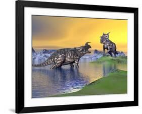 Confrontation Between Two Einiosaurus Dinosaurs-null-Framed Art Print