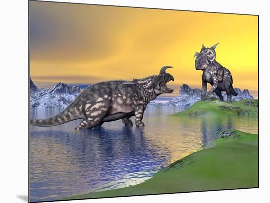 Confrontation Between Two Einiosaurus Dinosaurs-null-Mounted Art Print