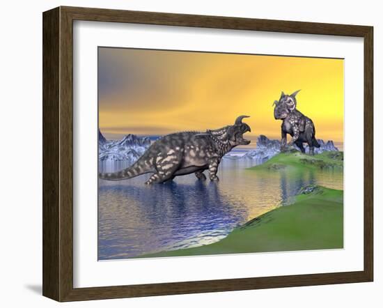 Confrontation Between Two Einiosaurus Dinosaurs-null-Framed Art Print