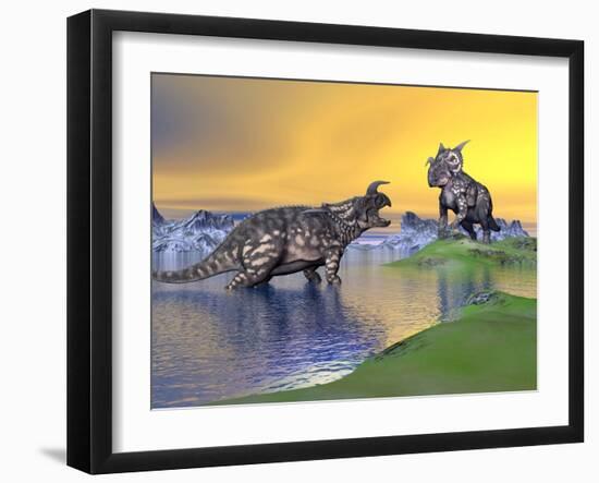 Confrontation Between Two Einiosaurus Dinosaurs-null-Framed Art Print