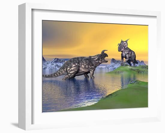 Confrontation Between Two Einiosaurus Dinosaurs-null-Framed Art Print