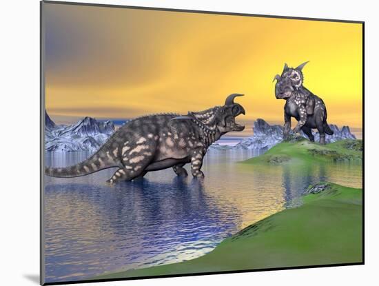 Confrontation Between Two Einiosaurus Dinosaurs-null-Mounted Art Print