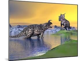 Confrontation Between Two Einiosaurus Dinosaurs-null-Mounted Art Print