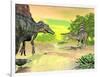 Confrontation Between Two Spinosaurus Dinosaurs-null-Framed Art Print