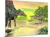 Confrontation Between Two Spinosaurus Dinosaurs-null-Mounted Art Print