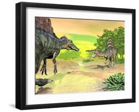 Confrontation Between Two Spinosaurus Dinosaurs-null-Framed Art Print