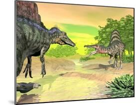 Confrontation Between Two Spinosaurus Dinosaurs-null-Mounted Art Print