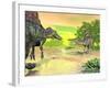 Confrontation Between Two Spinosaurus Dinosaurs-null-Framed Art Print