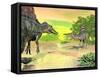 Confrontation Between Two Spinosaurus Dinosaurs-null-Framed Stretched Canvas