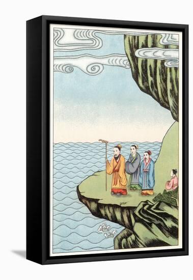 Confucius Chinese Philosopher Meditating on a River Bank-null-Framed Stretched Canvas