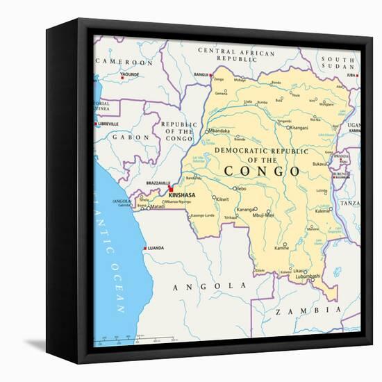 Congo Democratic Republic Political Map-Peter Hermes Furian-Framed Stretched Canvas